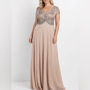 J Kara Beige and Silver Embellished Formal Dress Vintage style size 16